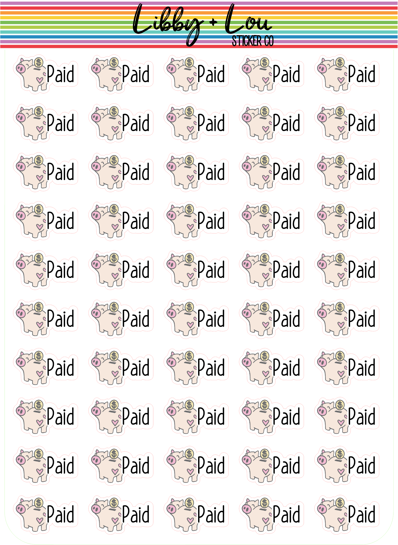 Paid Bills Piggy Bank Planner Stickers | Libby and Lou Sticker Co
