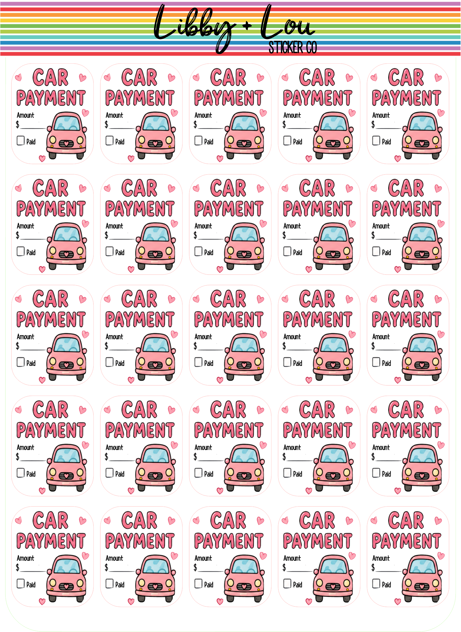 Car Payment Planner Stickers | Bill Pay Planner Stickers | Monthly Budget Stickers | Finance Planner Stickers for Planners & Journals