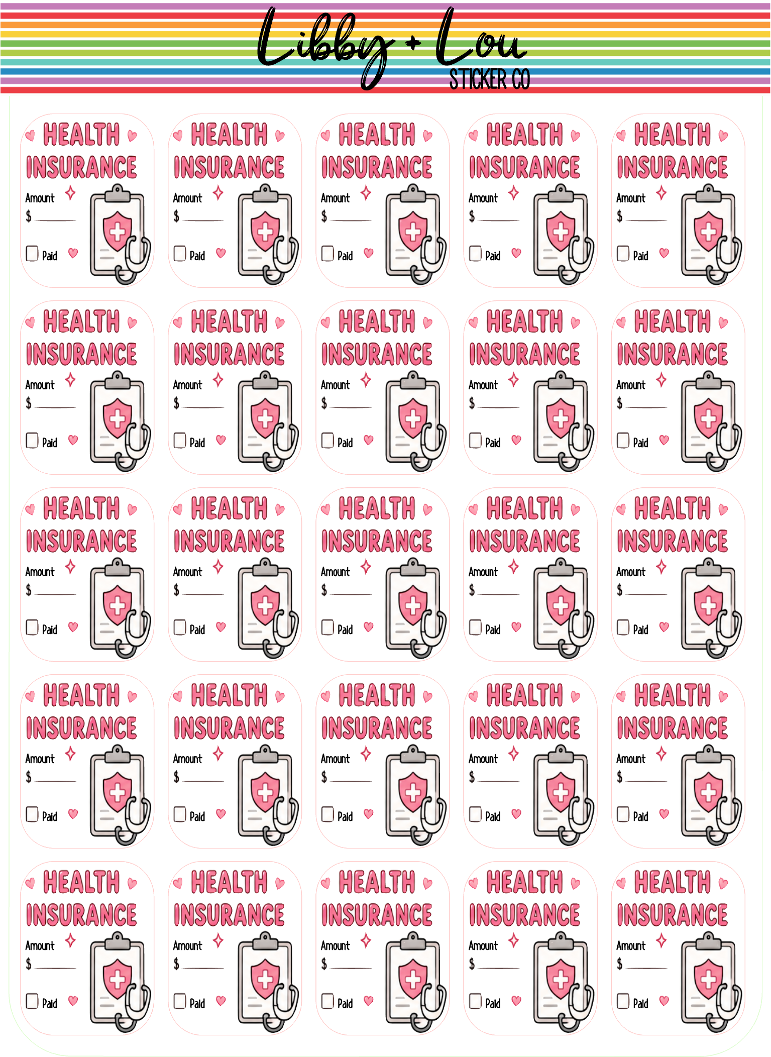 Health Insurance Planner Stickers | Insurance Bill Payment Stickers | Budget Planner Stickers | Functional Finance Planner Stickers