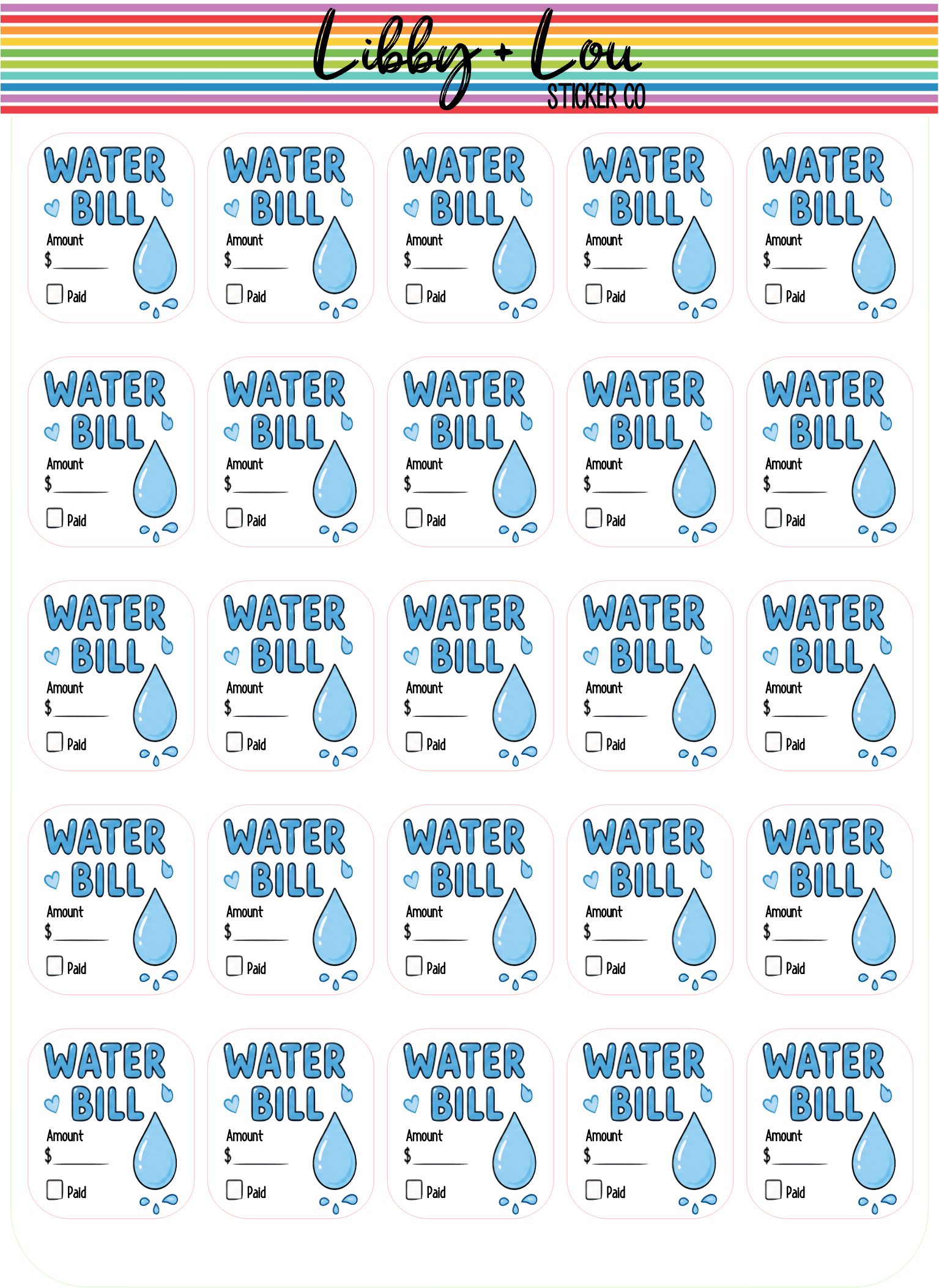 Water Bill Planner Stickers | Utility Bill Payment Stickers | Monthly Budget Planner Stickers | Functional Finance Planner Stickers