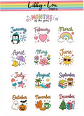 Months of the Year Decorative Stickers | Monthly Planner Header Stickers | Cute Calendar Planner Stickers | Colorful Monthly Stickers