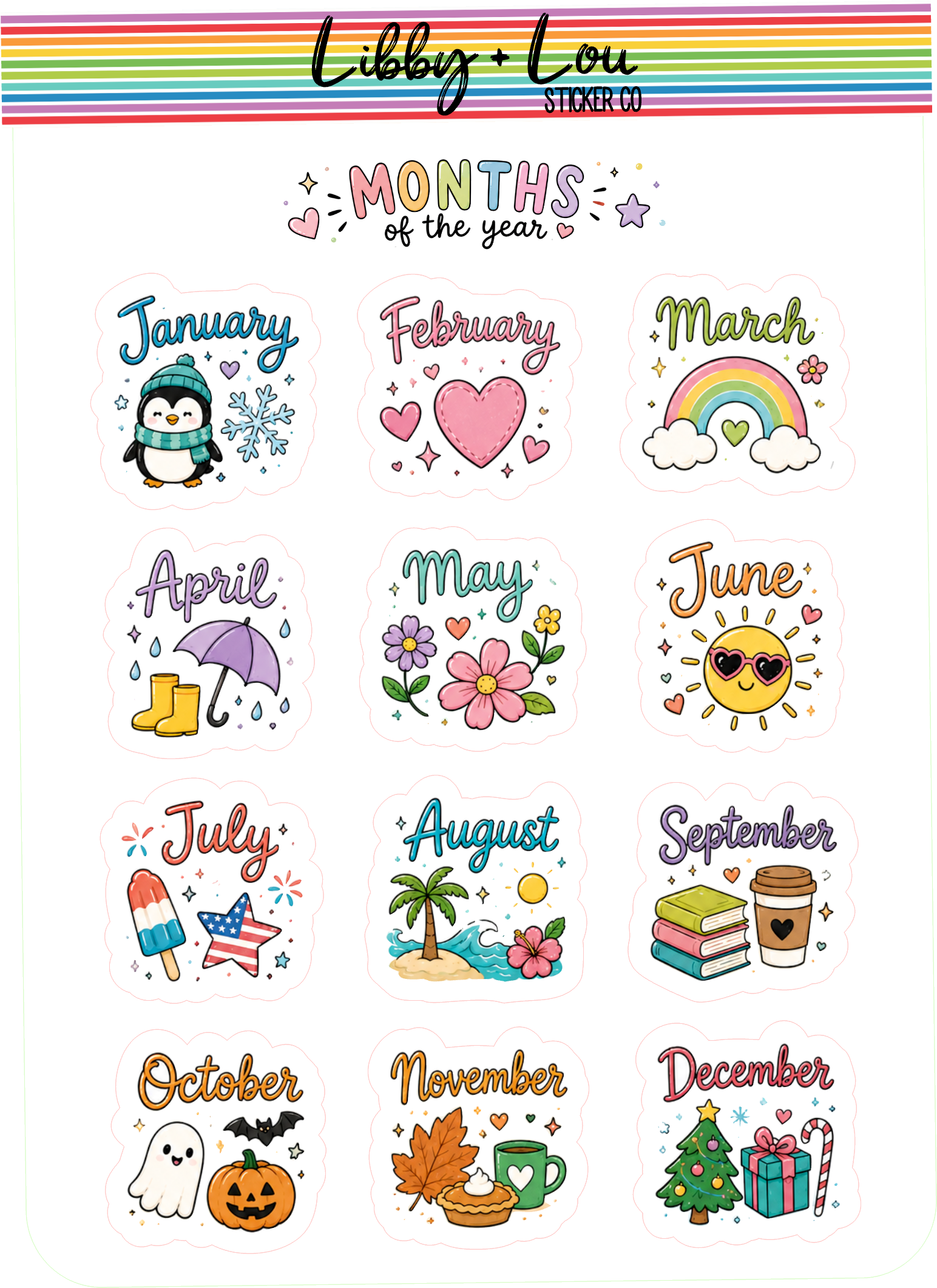 Months of the Year Decorative Stickers | Monthly Planner Header Stickers | Cute Calendar Planner Stickers | Colorful Monthly Stickers