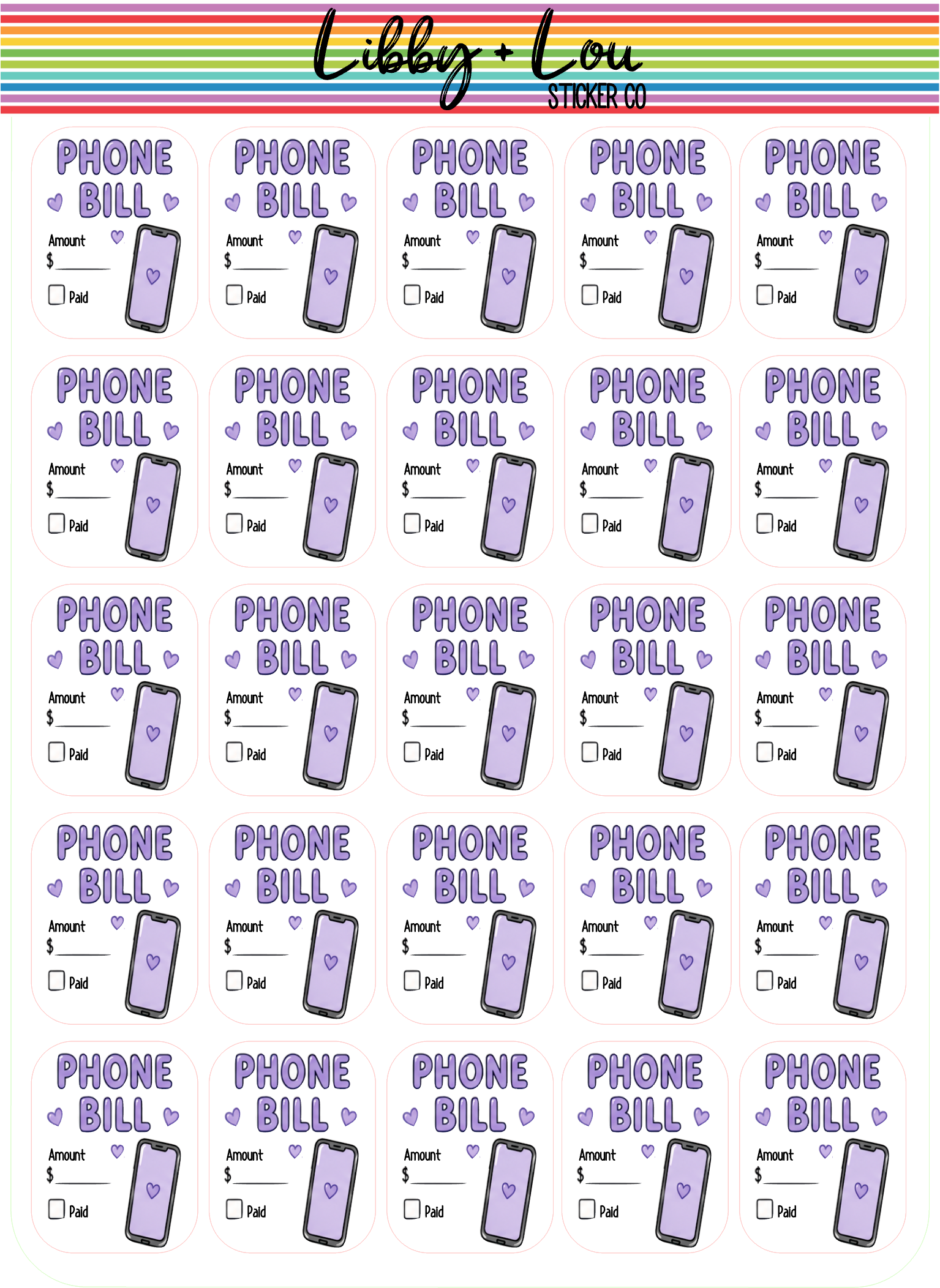 Phone Bill Planner Stickers | Bill Payment Planner Stickers | Monthly Budget Stickers | Functional Finance Planner Stickers