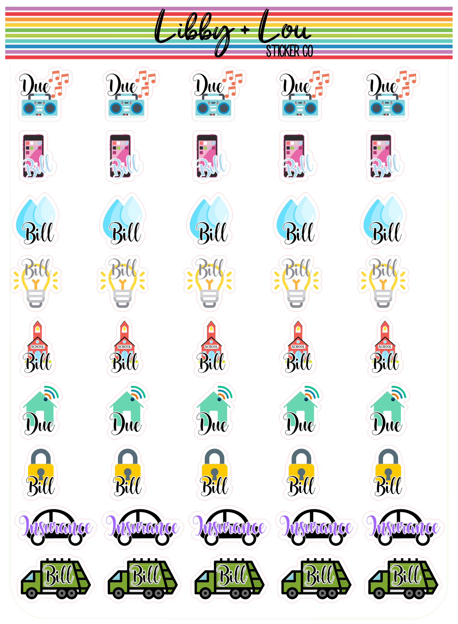 Monthly Bill Pay Planner Stickers | Libby and Lou Sticker Co
