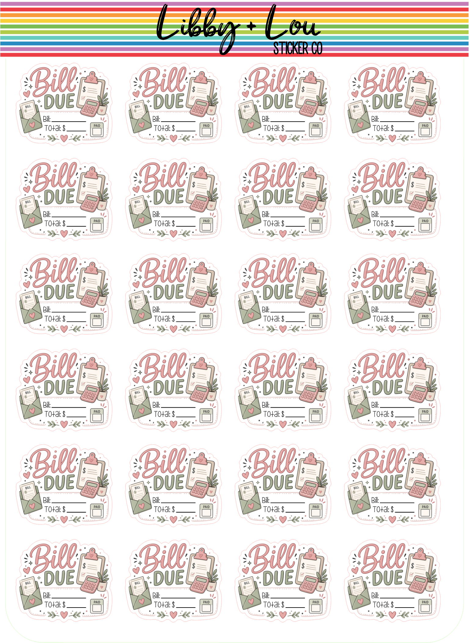 Bill Due Planner Stickers | Monthly Payment Reminder Stickers