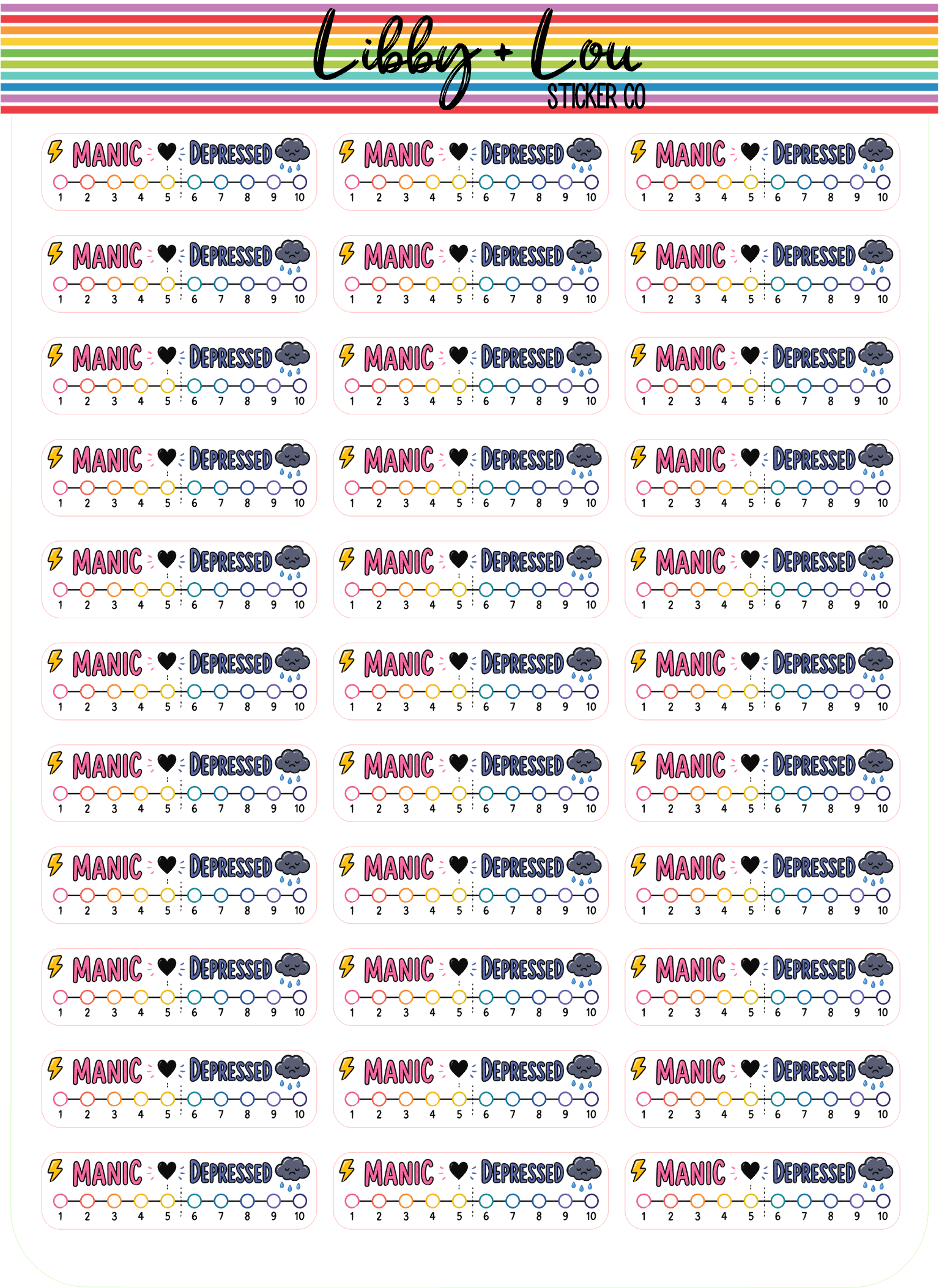 Bipolar Mood Scale Planner Stickers | Mania & Depression Tracker Stickers
