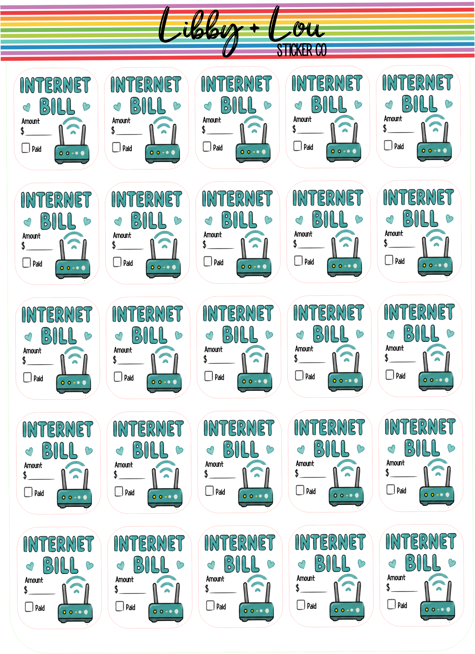 Internet Bill Due Planner Stickers | Utility Bill Payment Stickers | Monthly Budget Planner Stickers | Functional Finance Stickers