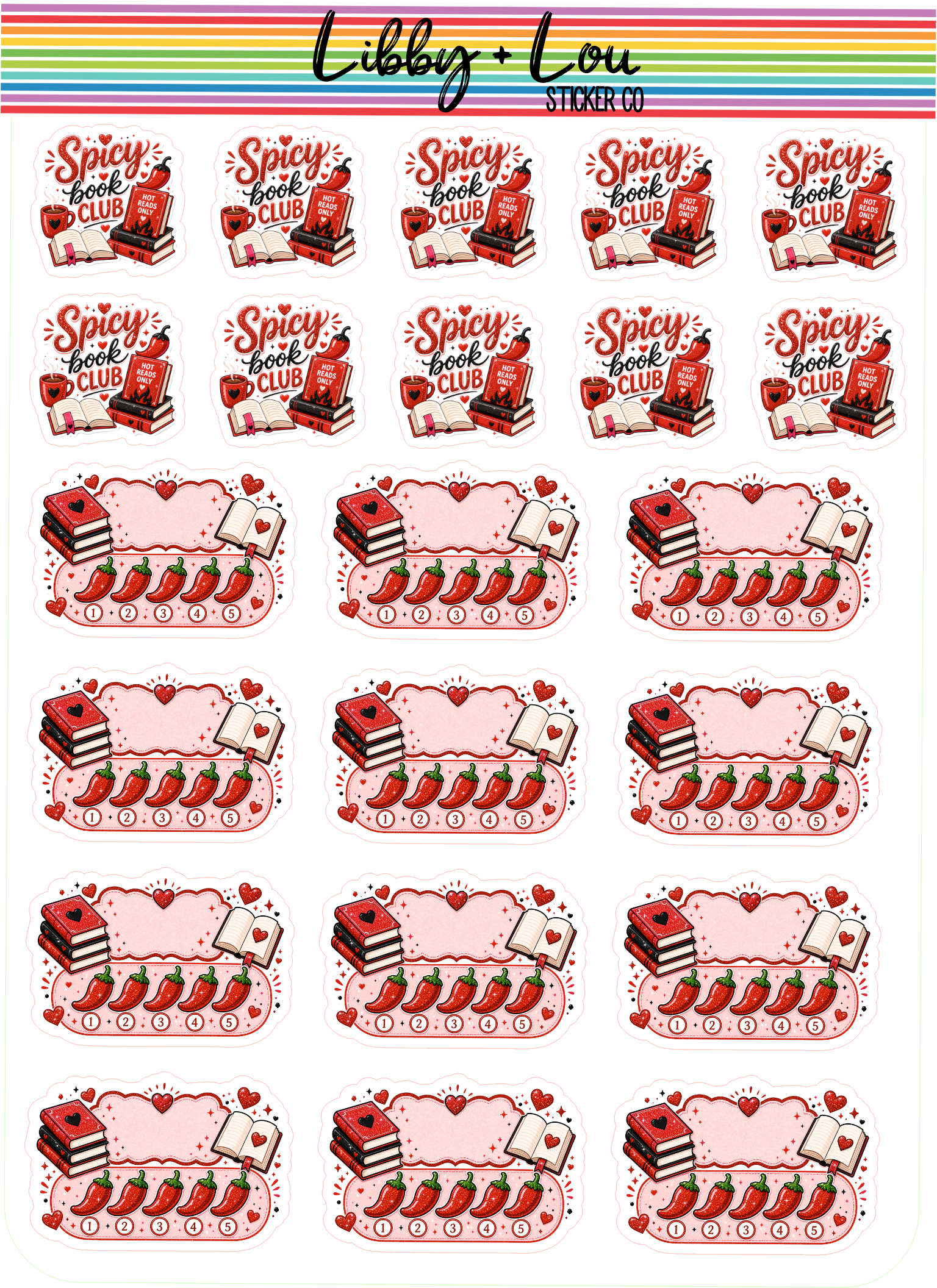 Spicy Book Club Planner Stickers | Romance Book Rating Tracker Stickers