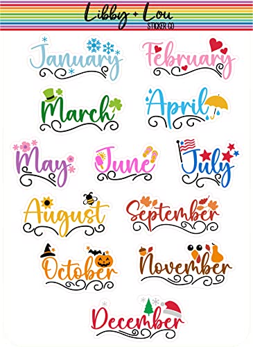 Libby and Lou Sticker Co Months of the Year Planner Sticker | Undated Planner | Matte | 5" x 7" Sheet