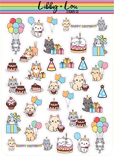 Birthday Cat Decorative Planner Sticker | Libby and Lou Sticker Co
