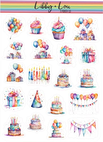 Happy Birthday Watercolor Planner Sticker | Matte | 5" x 7" Sheet | Libby and Lou Sticker Co
