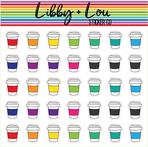 Mini Rainbow Coffee Cups Planner Stickers | Libby and Lou Sticker Co