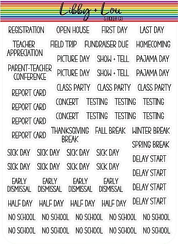 School Planner Stickers | No School | First Day of School | Parent Teach Conference | Libby and Lou Sticker Co