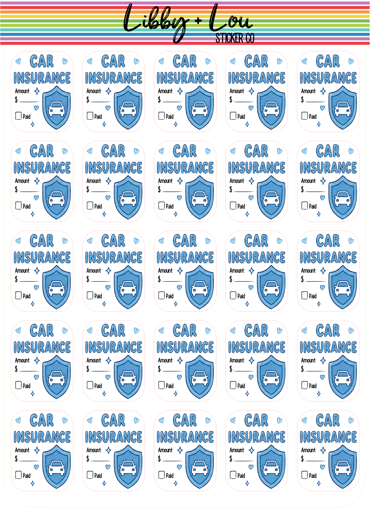 Car Insurance Bill Planner Stickers | Auto Insurance Payment Stickers | Monthly Budget Planner Stickers | Finance Planner Stickers