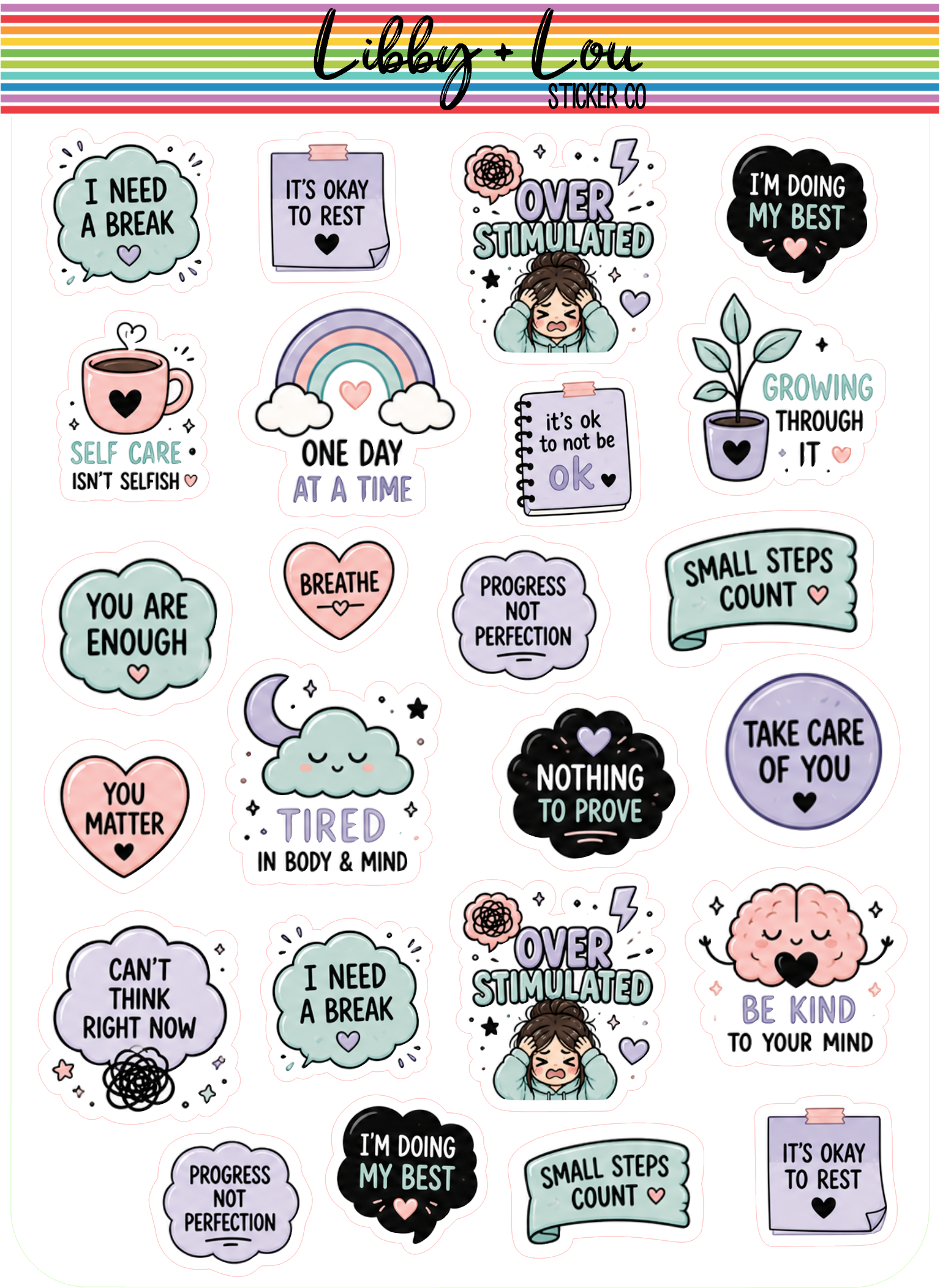 Mental Health Burnout Planner Stickers | Burnout Recovery Reminder Stickers
